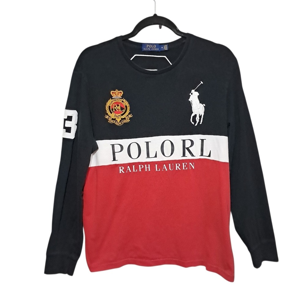 Polo Ralph Lauren Long Sleeve Rugby Shirt Mens Medium Black Big Pony Logo